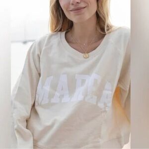 MAREA by Liz Joy Cream Graphic Cropped Pullover Sweater M